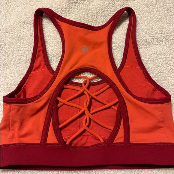 Lululemon Sweaty Or Not Sports Bra Racerback Strappy Cut Out Coral Alarming - Picture 7 of 13